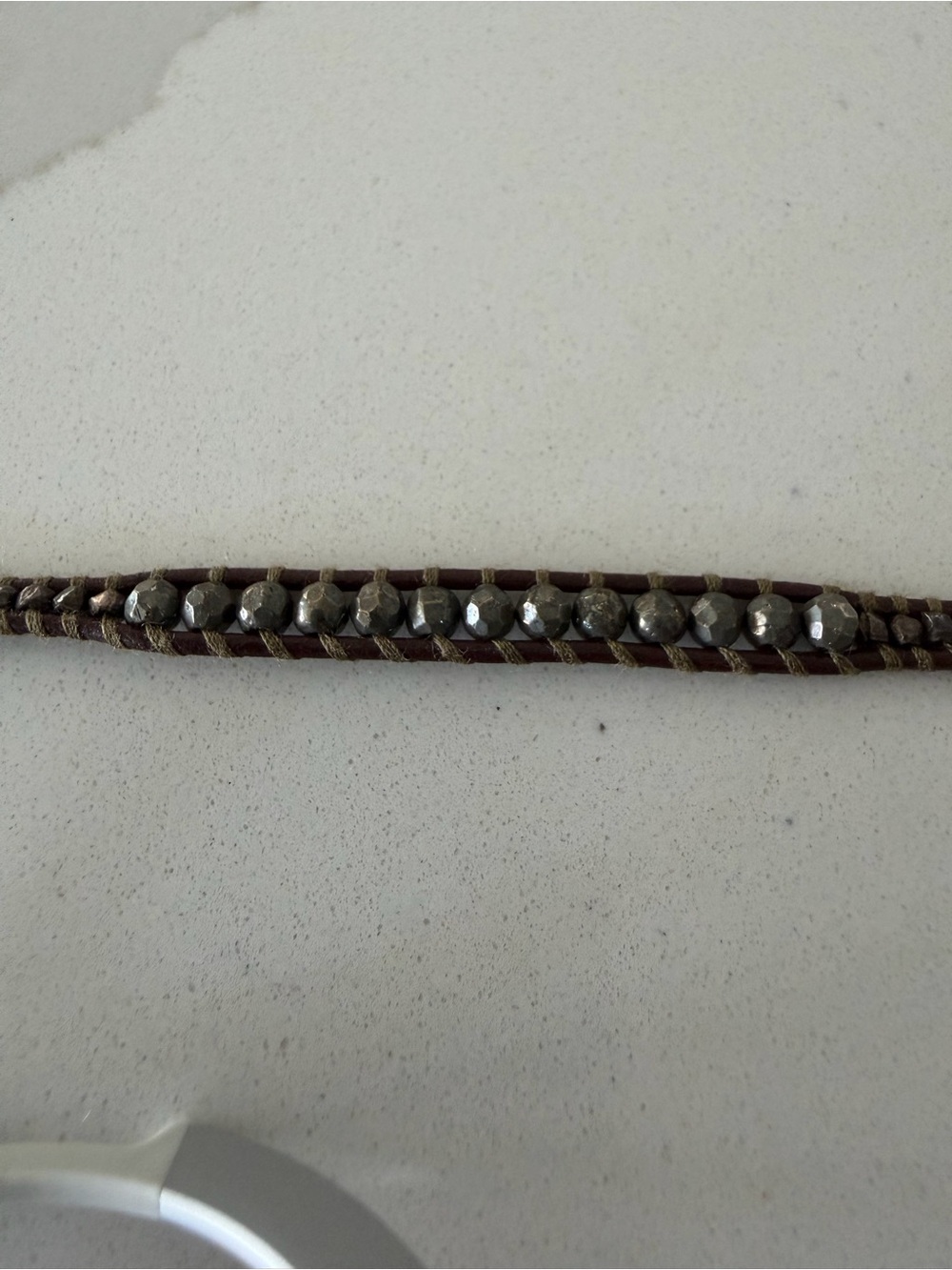 Chan Luu Brown Braided Leather Wrap with Blue Grey FWP & Faceted Pyrite 35” - Picture 12 of 13